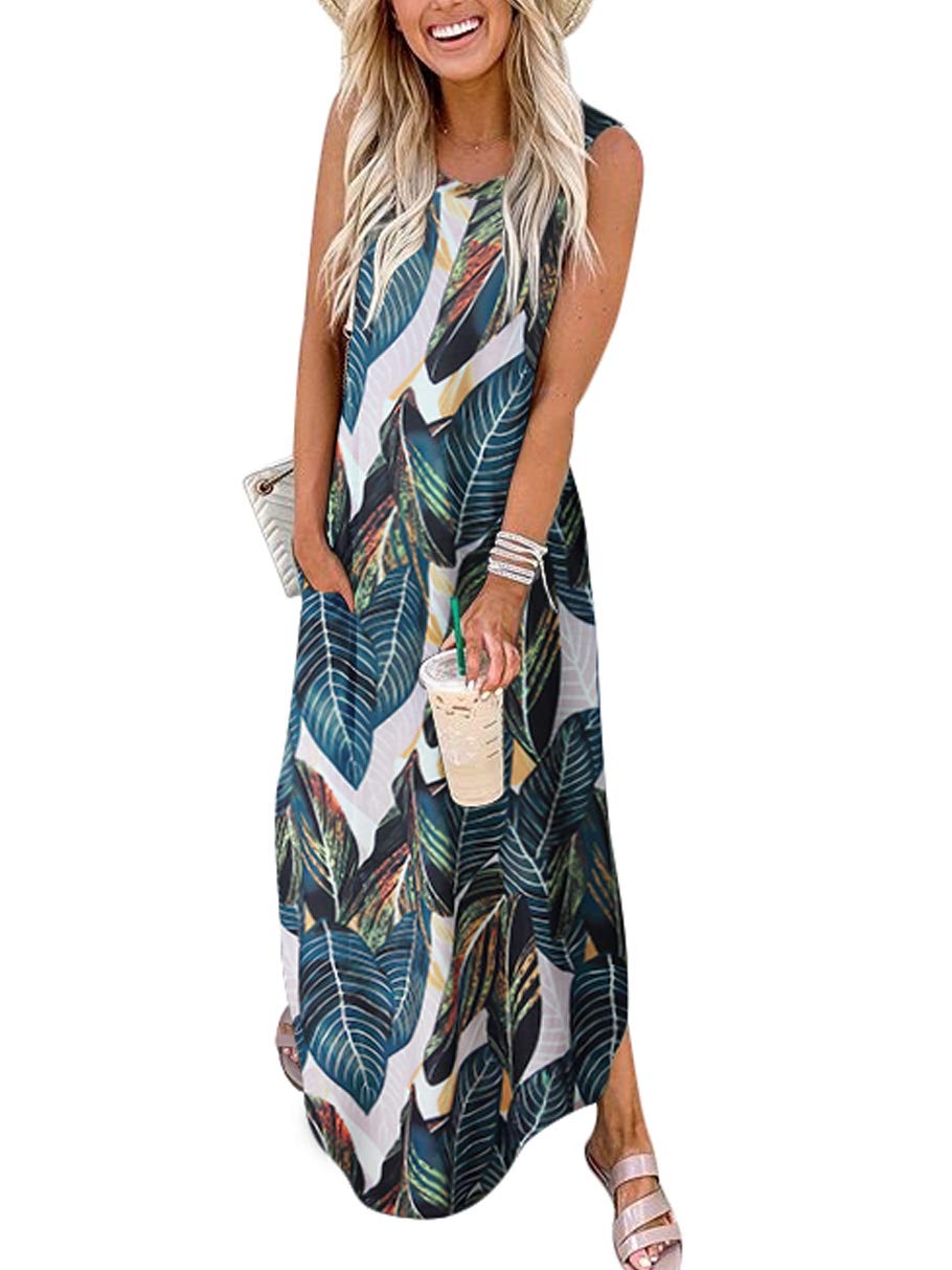 ANRABESS Women Casual Loose Sundress Sleeveless Split Maxi Long Beach Shirt Dress Travel Vacation 2024 Summer Outfits