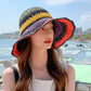 Women Straw Sun Hat Hand Woven Y2K Aesthetic Bucket Hat Striped Fishing Hat Beach Hat Foldable Cap Chic Summer Accessories