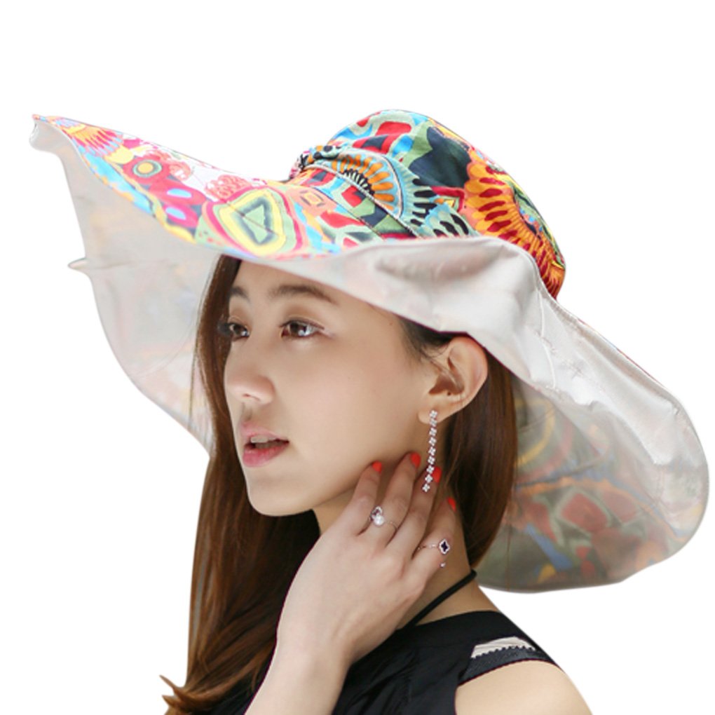 Women's Foldable Floppy Reversible Travel Beach Sun Visor Hat Wide Brim UPF 50+