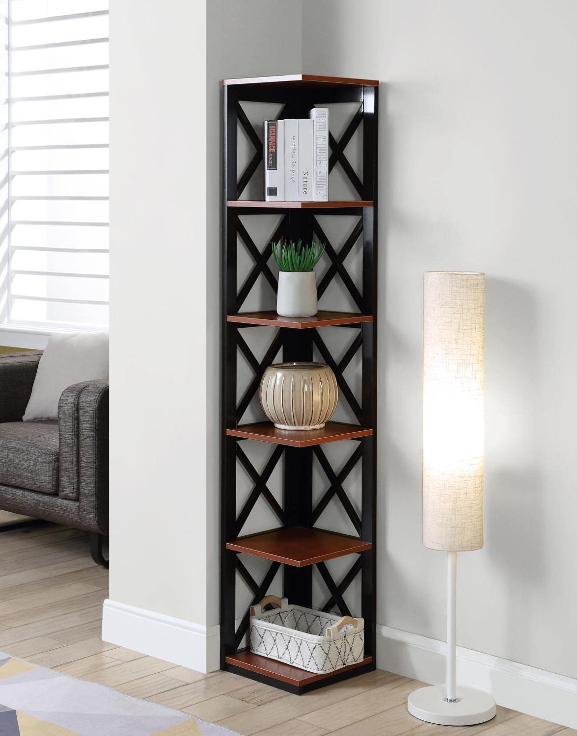 Convenience Concepts Oxford 5 Tier Corner Bookcase, Sea Foam