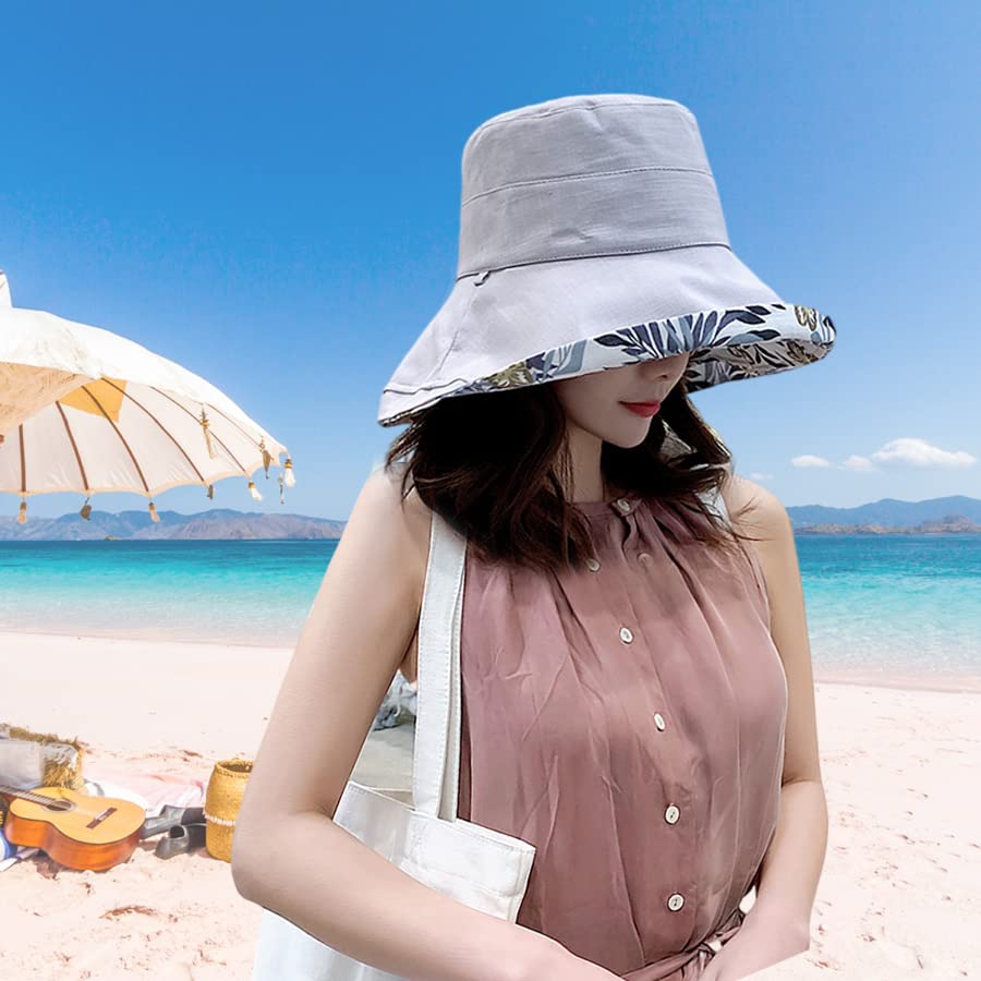 Women Wide Brim Sun Hats Metal Wired Edge Summer UV Protection Beach Fishing Hat for Hiking Garden Travel Chin Strap