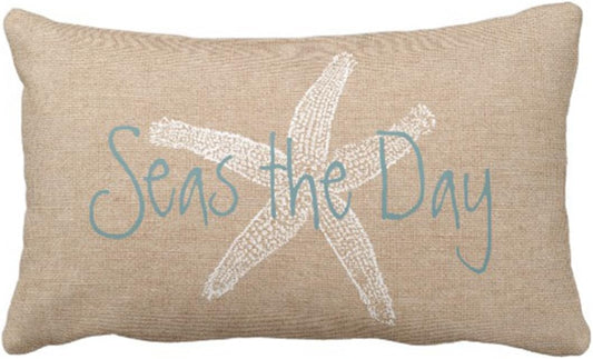 Emvency Linen Throw Pillow Cover Seas Day Vintage Beach Starfish Canvas Look Coastal Decorative Pillow Case Whimsical Home Decor Rectangle Queen Size 20x26 Inch Cushion Pillowcase