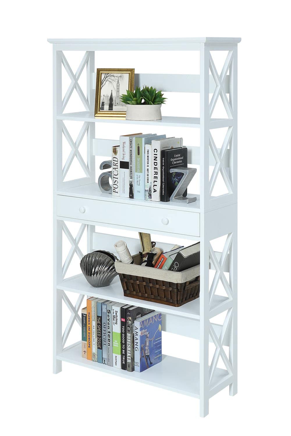 Convenience Concepts Oxford 5 Tier Bookcase with Drawer, Sea Foam