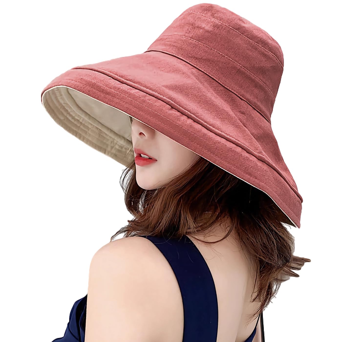 Women Wide Brim Sun Hats Metal Wired Edge Summer UV Protection Beach Fishing Hat for Hiking Garden Travel Chin Strap