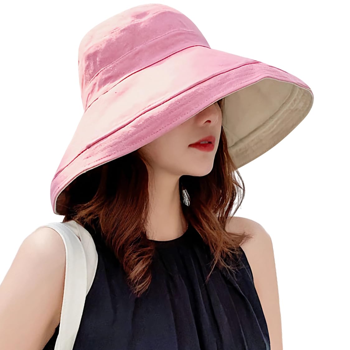 Women Wide Brim Sun Hats Metal Wired Edge Summer UV Protection Beach Fishing Hat for Hiking Garden Travel Chin Strap