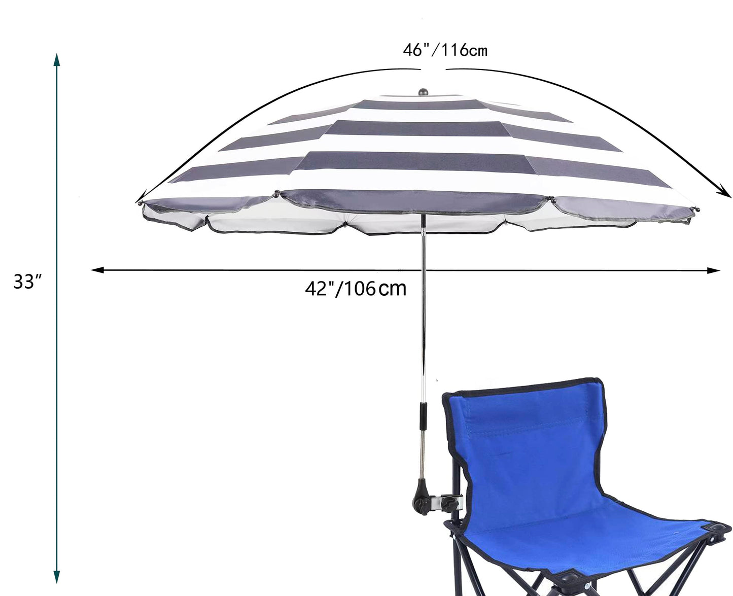 Chair Umbrella with Universal Clamp,46 inches UPF 50+ Clip on Parasol for Patio chair Beach Chairs Wheelchairs Golf Carts (Dark Blue)