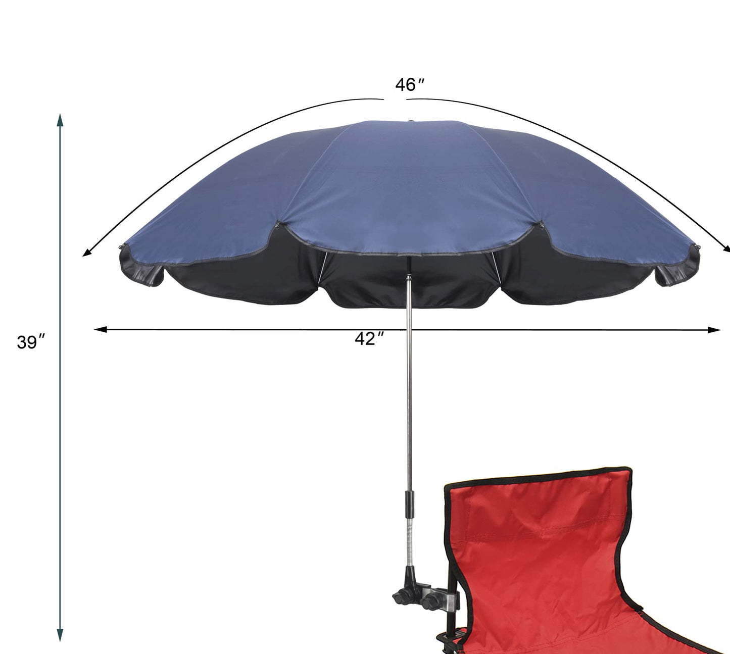 Chair Umbrella with Universal Clamp,46 inches UPF 50+ Clip on Parasol for Patio chair Beach Chairs Wheelchairs Golf Carts (Dark Blue)