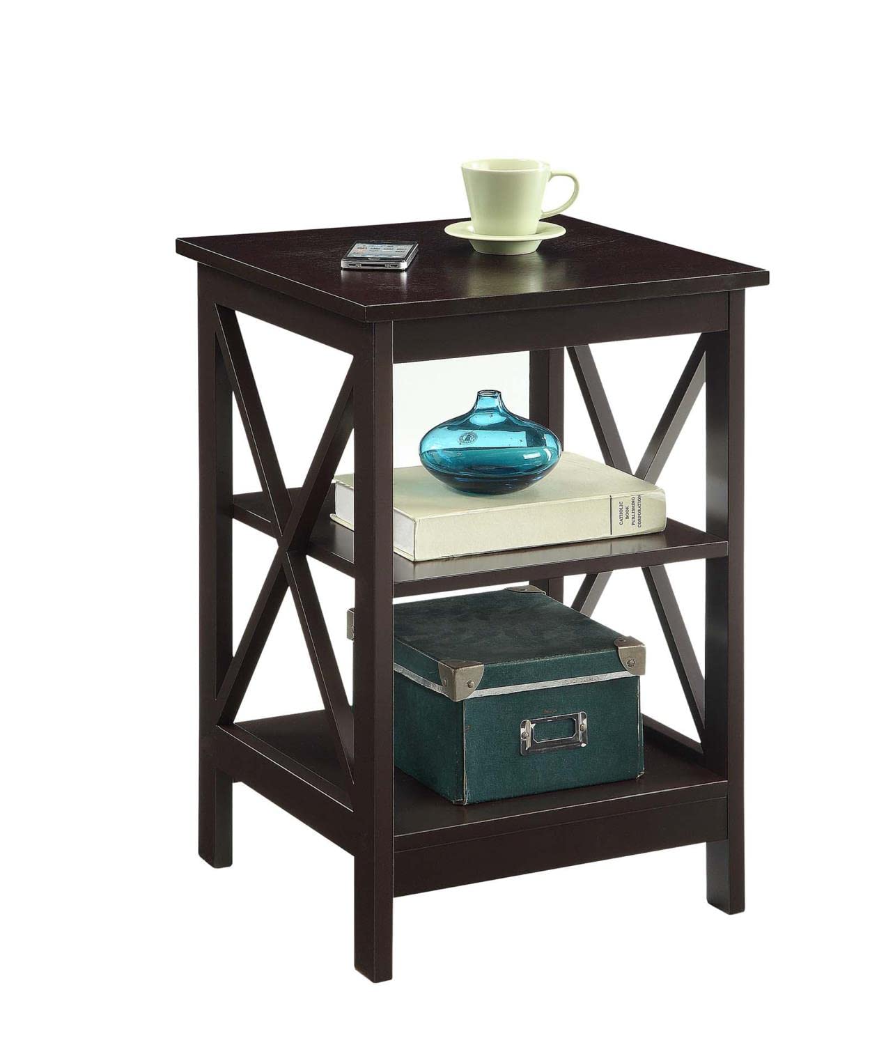 Convenience Concepts Oxford End Table with Shelves, Sea Foam Blue