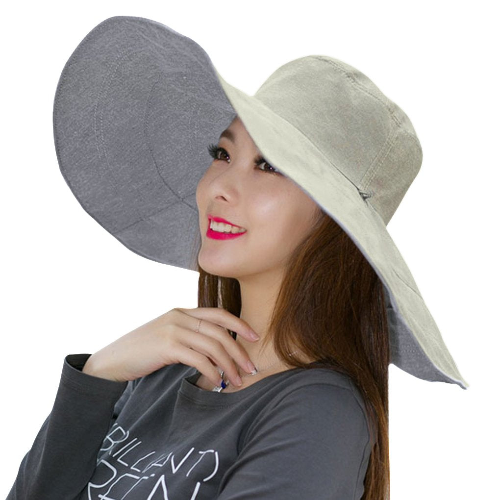 Women's Foldable Floppy Reversible Travel Beach Sun Visor Hat Wide Brim UPF 50+