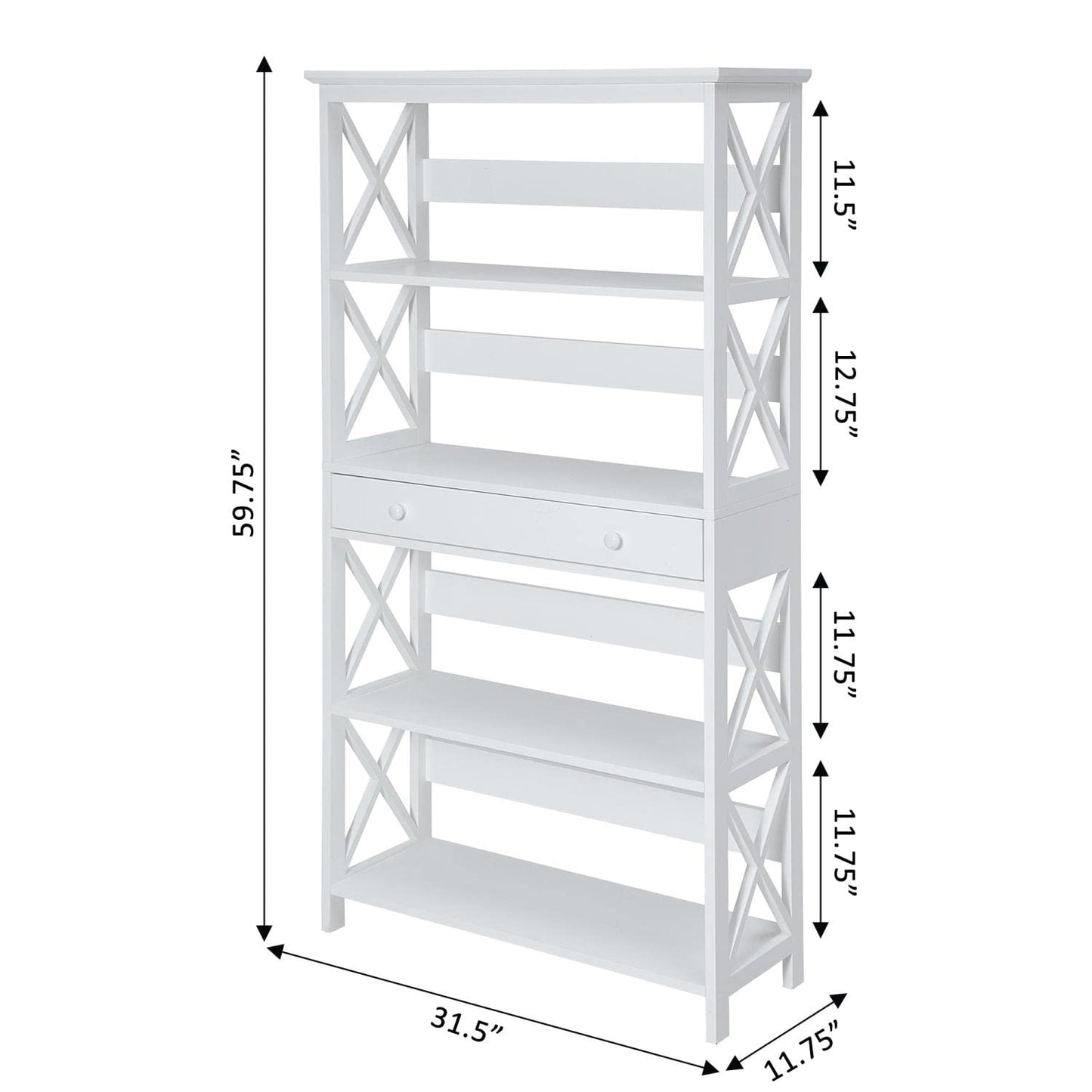 Convenience Concepts Oxford 5 Tier Bookcase with Drawer, Sea Foam