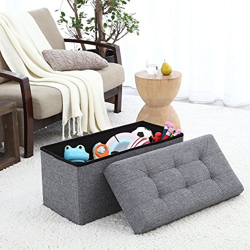 Ornavo Home 45 Inch Folding Storage Ottoman with Storage Bench, Long Large Storage Ottoman Bench, Storage Chest, Foot Rest Stool, Bedroom Bench with Storage - (Gray)