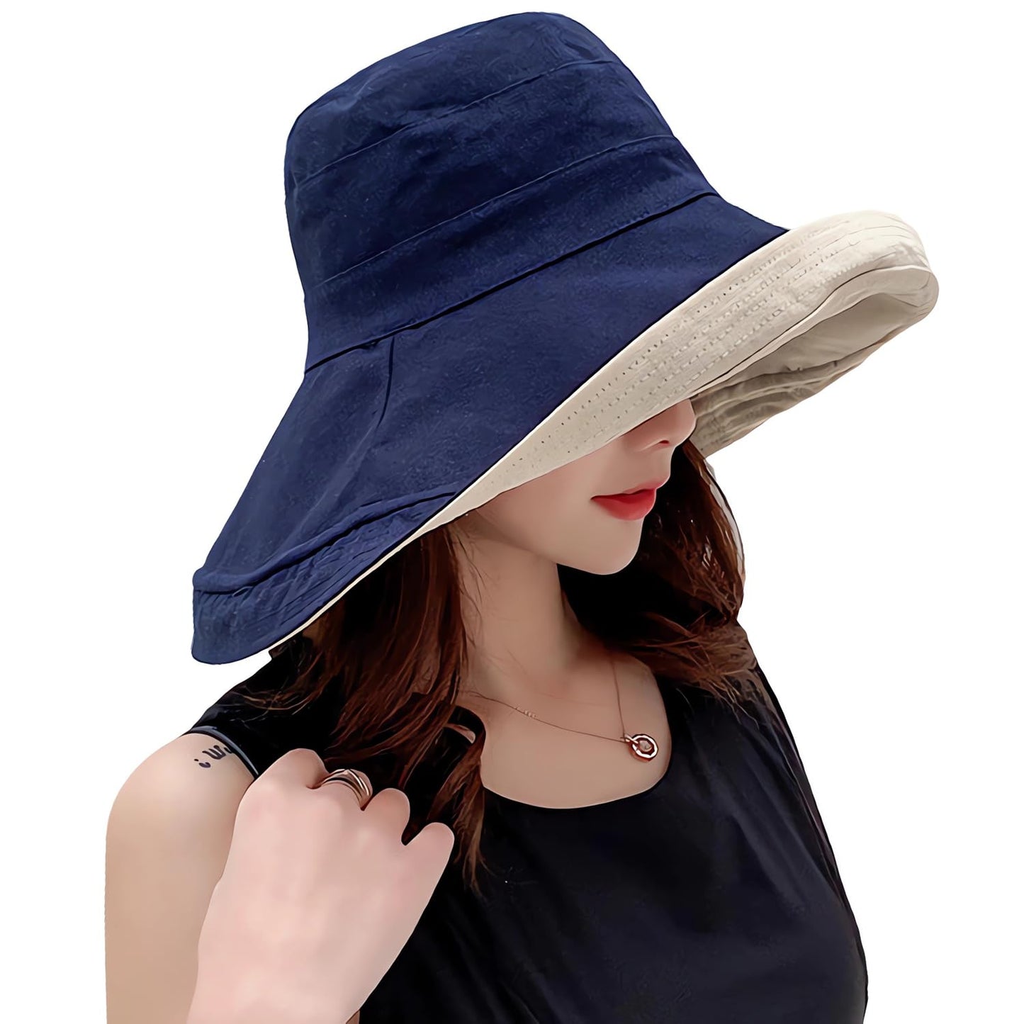 Women Wide Brim Sun Hats Metal Wired Edge Summer UV Protection Beach Fishing Hat for Hiking Garden Travel Chin Strap