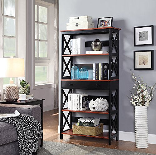 Convenience Concepts Oxford 5 Tier Bookcase with Drawer, Sea Foam