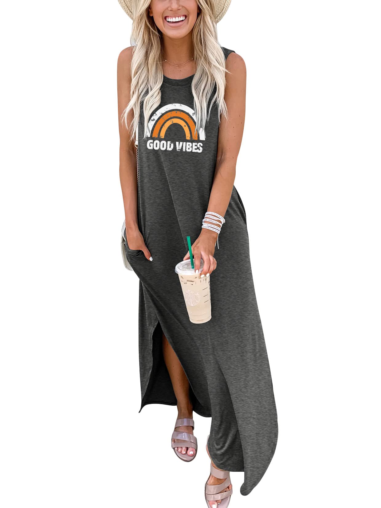 ANRABESS Women Casual Loose Sundress Sleeveless Split Maxi Long Beach Shirt Dress Travel Vacation 2024 Summer Outfits