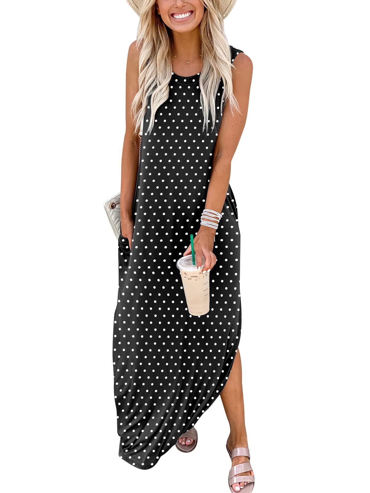 ANRABESS Women Casual Loose Sundress Sleeveless Split Maxi Long Beach Shirt Dress Travel Vacation 2024 Summer Outfits