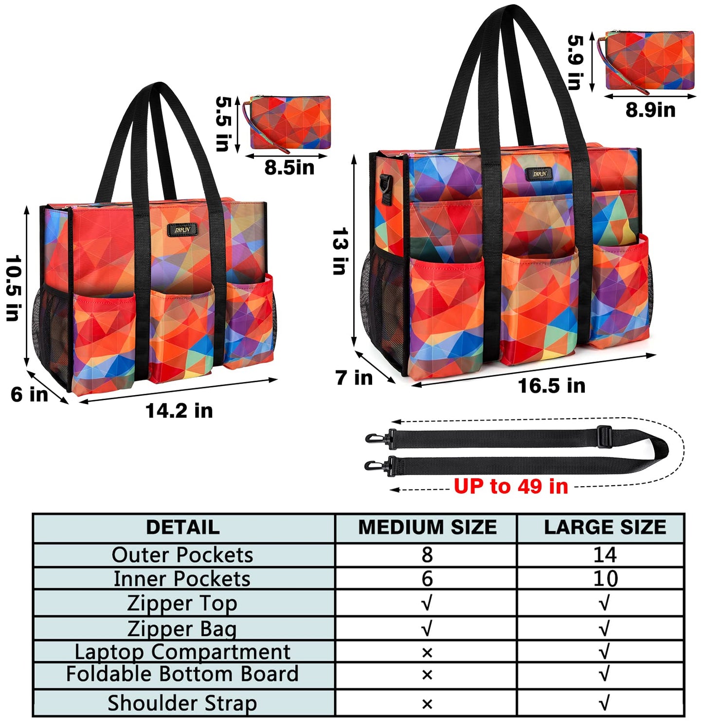 IBFUN Utility Tote Bag with 14/24 Pockets Zip Top Teacher Tote Bag for Teacher/Work Women