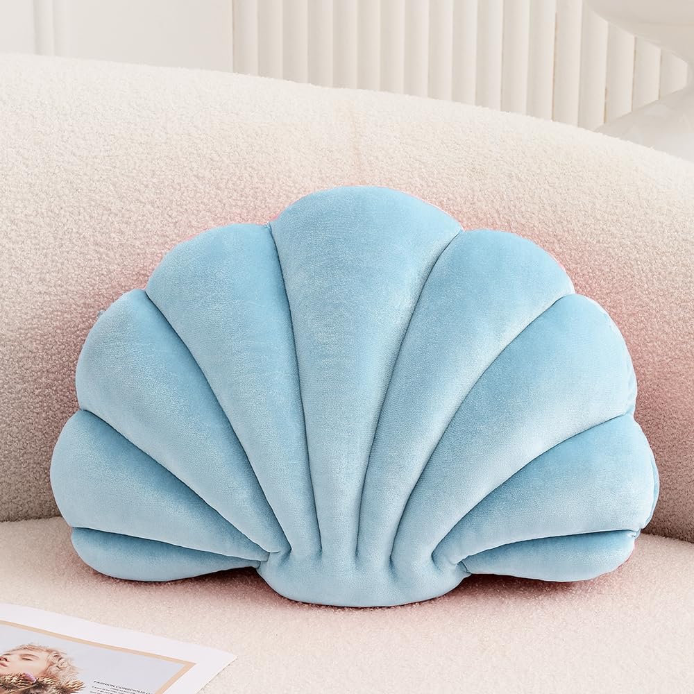 Seashell Decorative Pillow Shell Shaped Throw Pillow 3D Insert Beach Pillow Soft Velvet Pillow Sea Ocean Decoration Couch Bed Pillow Cushions(White,14 X 11 inch)