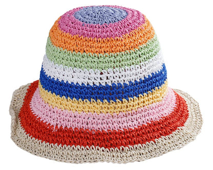 Womens Straw Sun Hat Floral Woven Bucket Hat Fishing Hat Beach Hat Hand Woven Foldable Cap