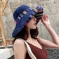 Women Wide Brim Sun Hats Metal Wired Edge Summer UV Protection Beach Fishing Hat for Hiking Garden Travel Chin Strap