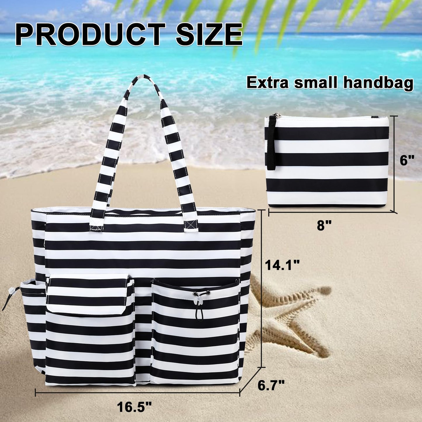 LEDAOU Large Beach Tote Bag Women Waterproof Sandproof Zipper Beach Tote Bag for Pool Gym Grocery Travel with Wet Pocket