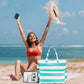 LEDAOU Large Beach Tote Bag Women Waterproof Sandproof Zipper Beach Tote Bag for Pool Gym Grocery Travel with Wet Pocket