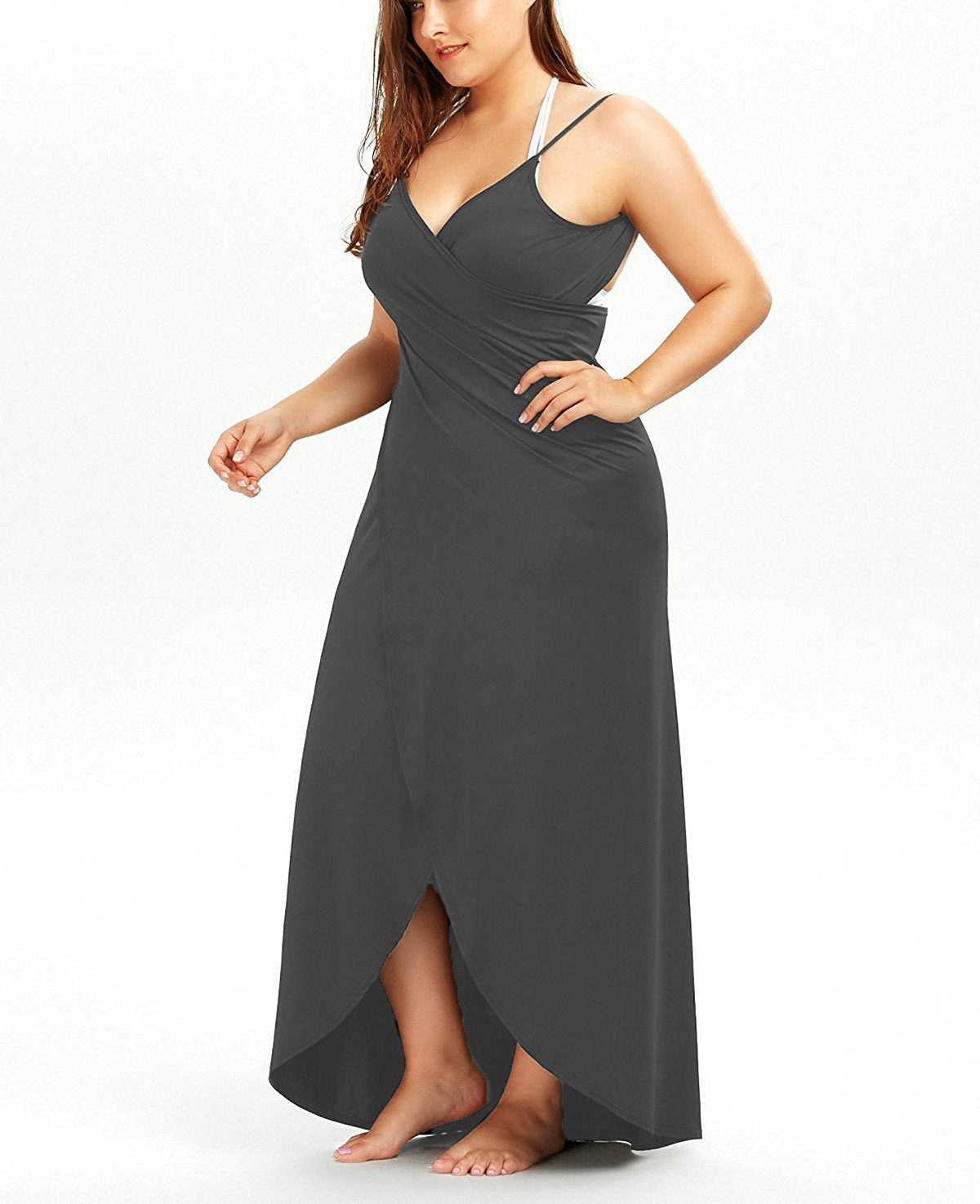 Plus Size Spaghetti Strap Cover Up Beach Backless Wrap Long Dress