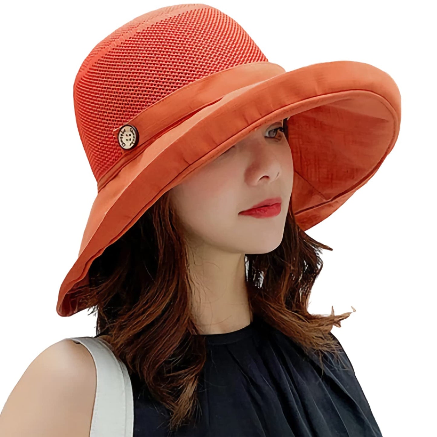 Women Wide Brim Sun Hats Metal Wired Edge Summer UV Protection Beach Fishing Hat for Hiking Garden Travel Chin Strap