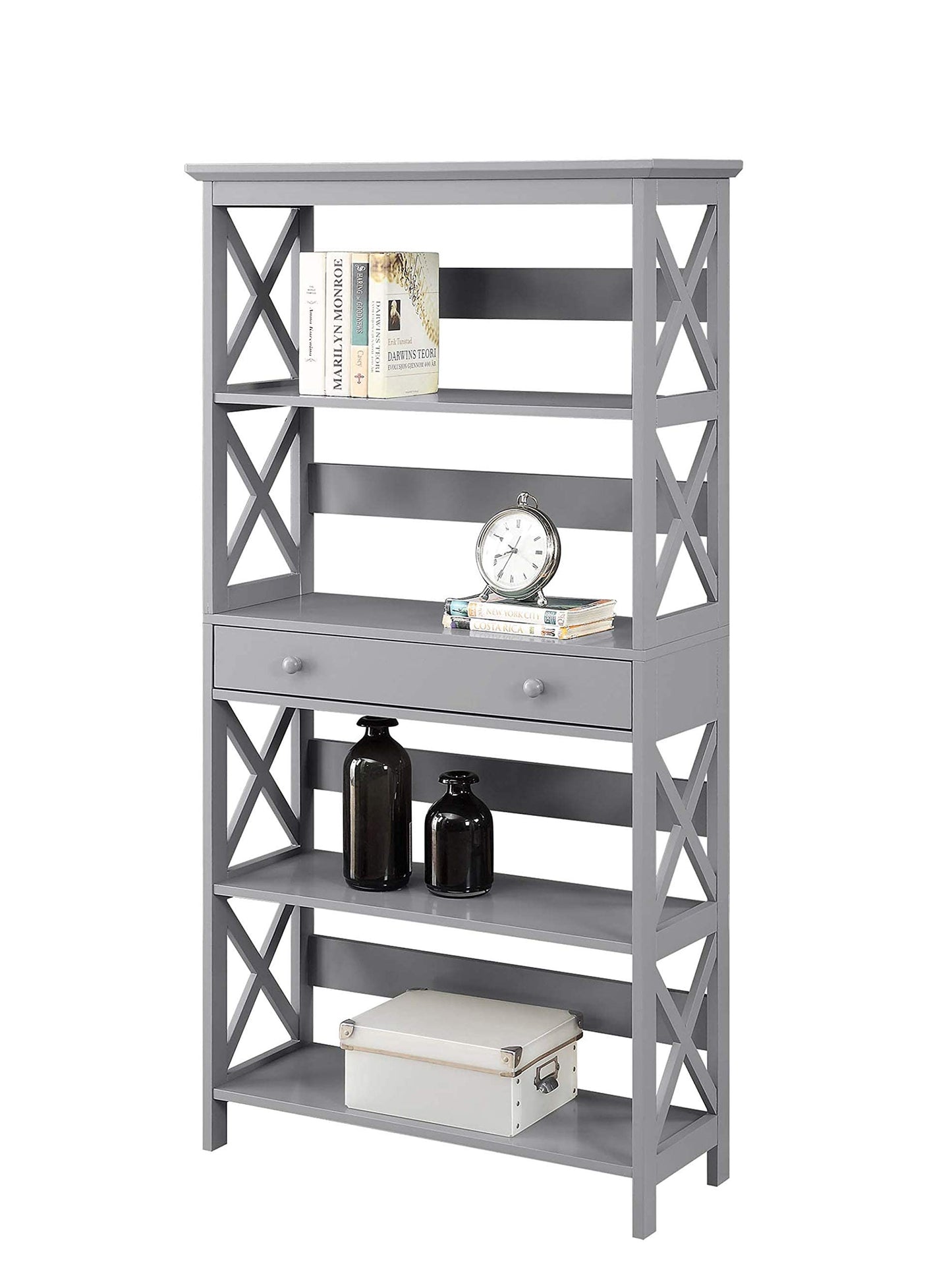 Convenience Concepts Oxford 5 Tier Bookcase with Drawer, Sea Foam