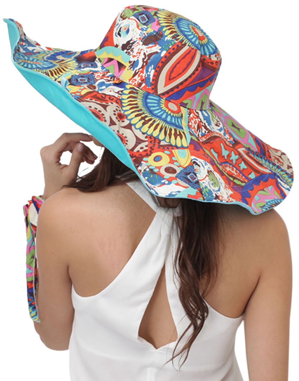 Women's Foldable Floppy Reversible Travel Beach Sun Visor Hat Wide Brim UPF 50+