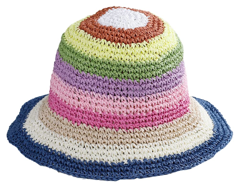 Womens Straw Sun Hat Floral Woven Bucket Hat Fishing Hat Beach Hat Hand Woven Foldable Cap