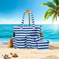 LEDAOU Large Beach Tote Bag Women Waterproof Sandproof Zipper Beach Tote Bag for Pool Gym Grocery Travel with Wet Pocket