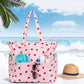 LEDAOU Large Beach Tote Bag Women Waterproof Sandproof Zipper Beach Tote Bag for Pool Gym Grocery Travel with Wet Pocket