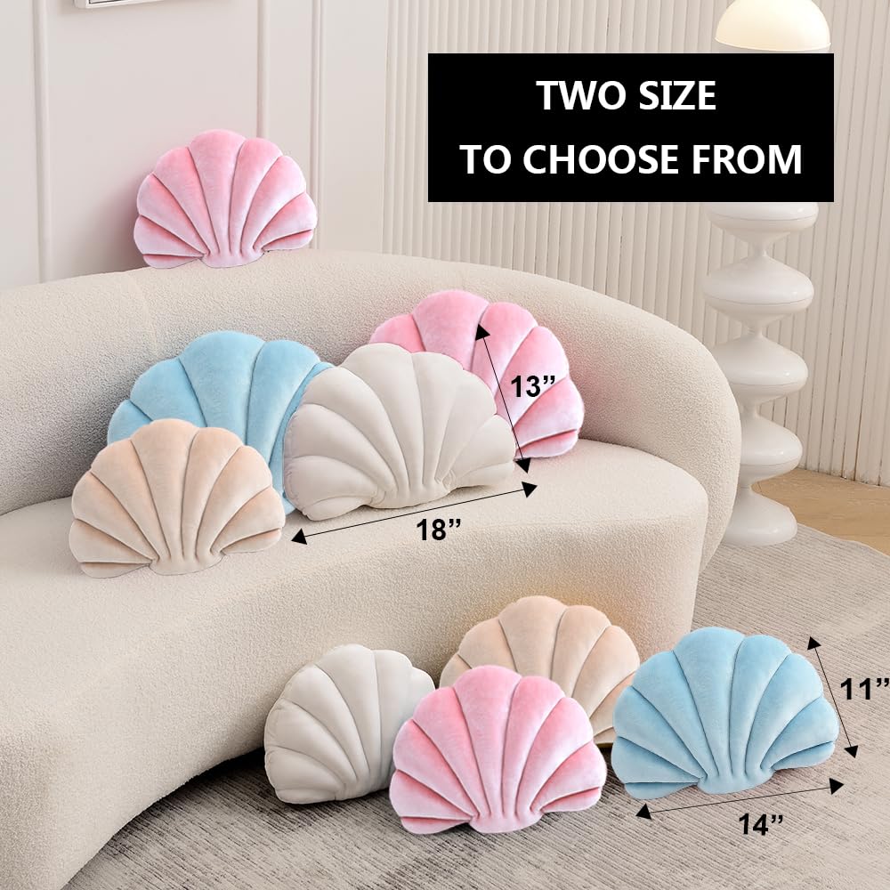 Seashell Decorative Pillow Shell Shaped Throw Pillow 3D Insert Beach Pillow Soft Velvet Pillow Sea Ocean Decoration Couch Bed Pillow Cushions(White,14 X 11 inch)