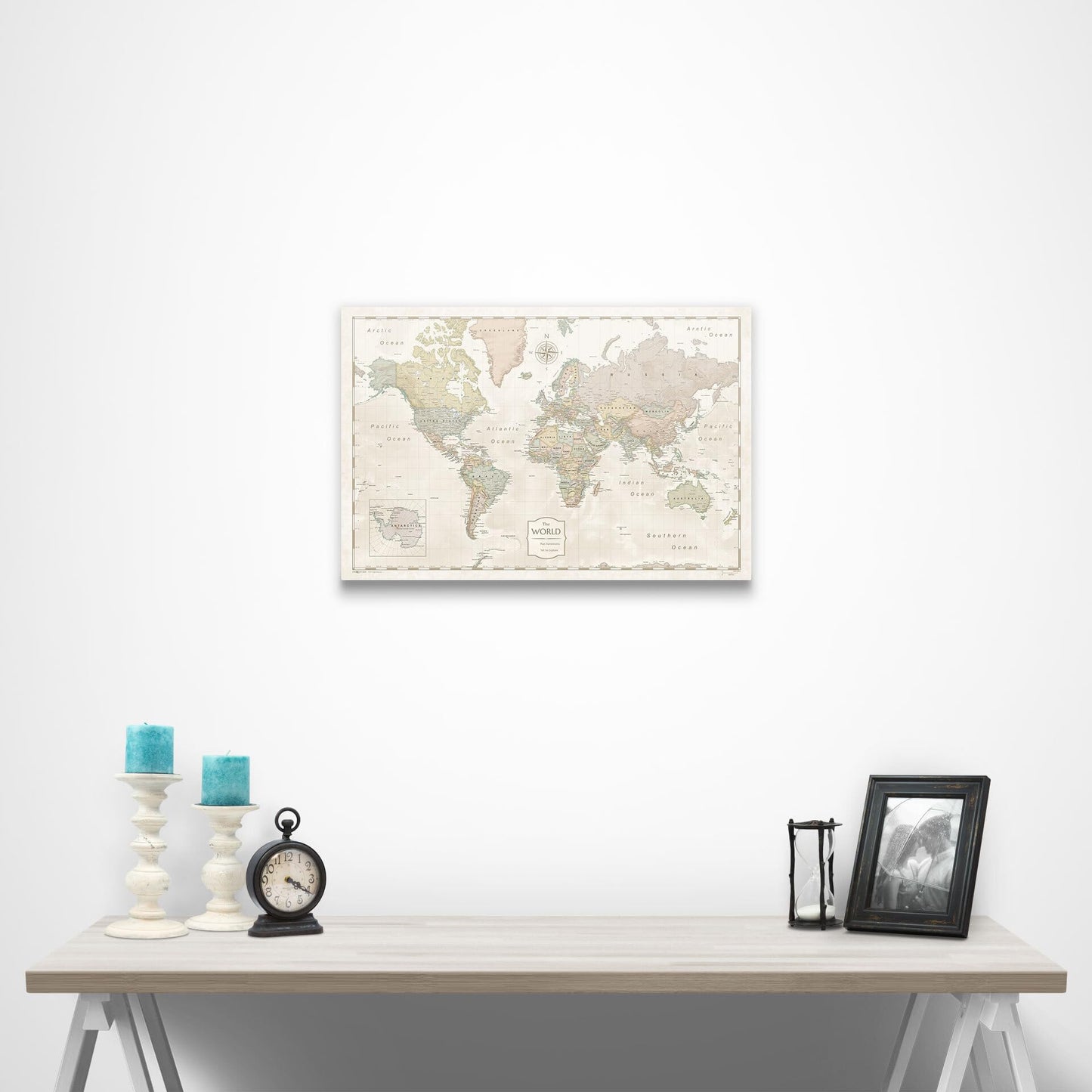 Conquest Maps World Travel Map with Pins Desert Sunrise Style Push Pin Travel Map Cork Board, Track Your Travels w/a Handmade Unique Canvas Pinable Map (48" x 32")