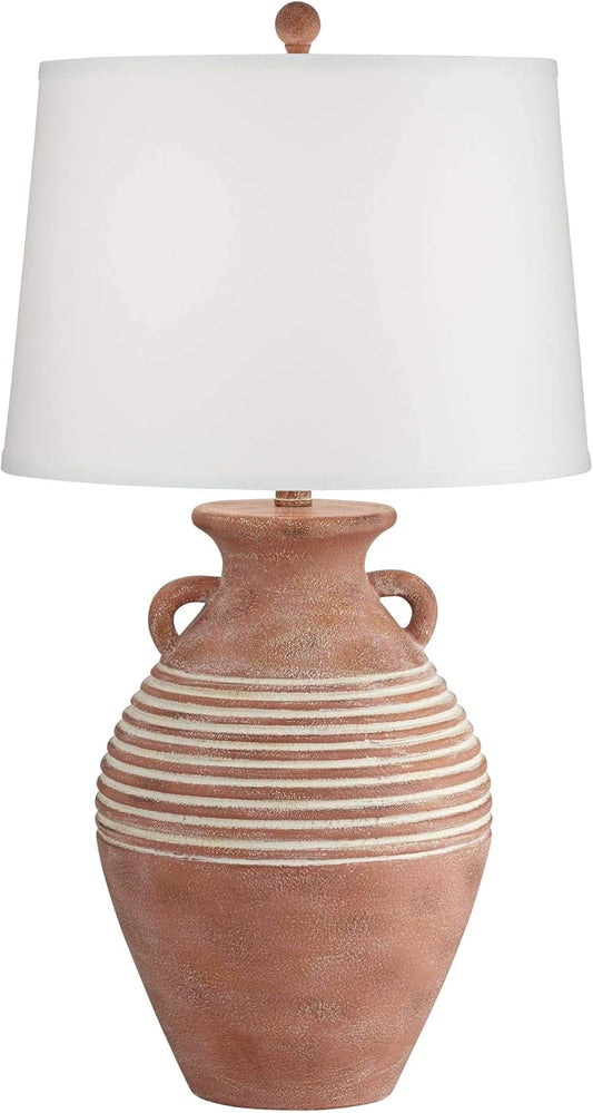 John Timberland Sierra Rustic Southwestern Style Jug Table Lamp 30" Tall Red Brown Sandstone Linen Drum Shade Decor for Living Room Bedroom House Bedside Nightstand Home Office Entryway Reading