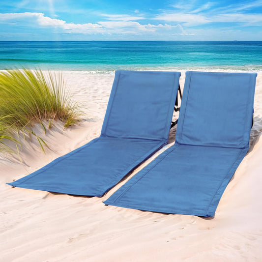 UNIPRIDE Lightweight Beach Chair for Adults (Set of 2) - Portable Beach Lounger I Ideal Tanning Mat for Sunbathing I Very Compact I Easy to Fold and Carry - Blue