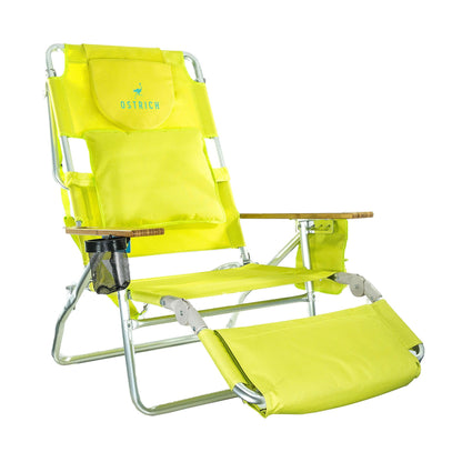 Ostrich Deluxe 3 in 1 Beach Chair with Face Opening - Portable, Reclining Lounger for Tanning - Face Hole for Reading on Stomach - Padded Footrest, Removable Pillow - Aluminum (Green)