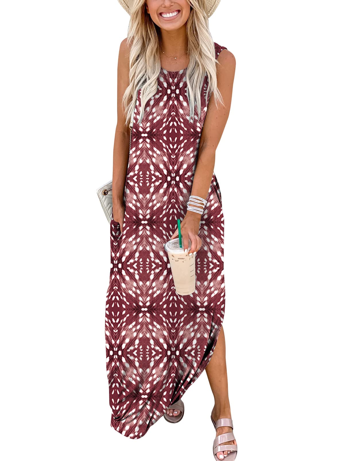 ANRABESS Women Casual Loose Sundress Sleeveless Split Maxi Long Beach Shirt Dress Travel Vacation 2024 Summer Outfits