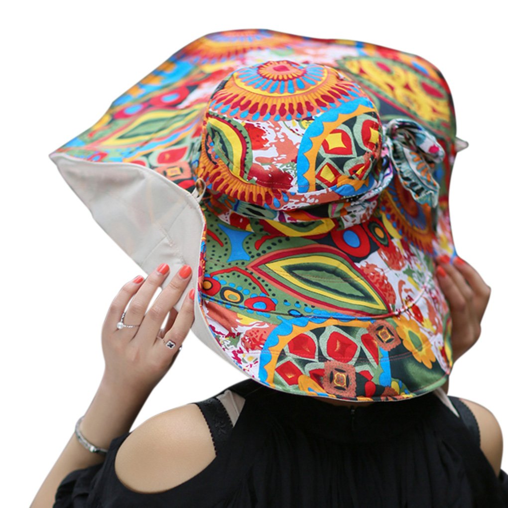 Women's Foldable Floppy Reversible Travel Beach Sun Visor Hat Wide Brim UPF 50+