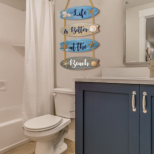 Beach Bathroom Decor Beach Sign Blue Bathroom Wall Decor Inspirational Quotes Signs Wooden Coastal Decor Nautical Wall Decor 3D Farmhouse Rustic Wall Hanging for Living Room Bedroom Home Decoration