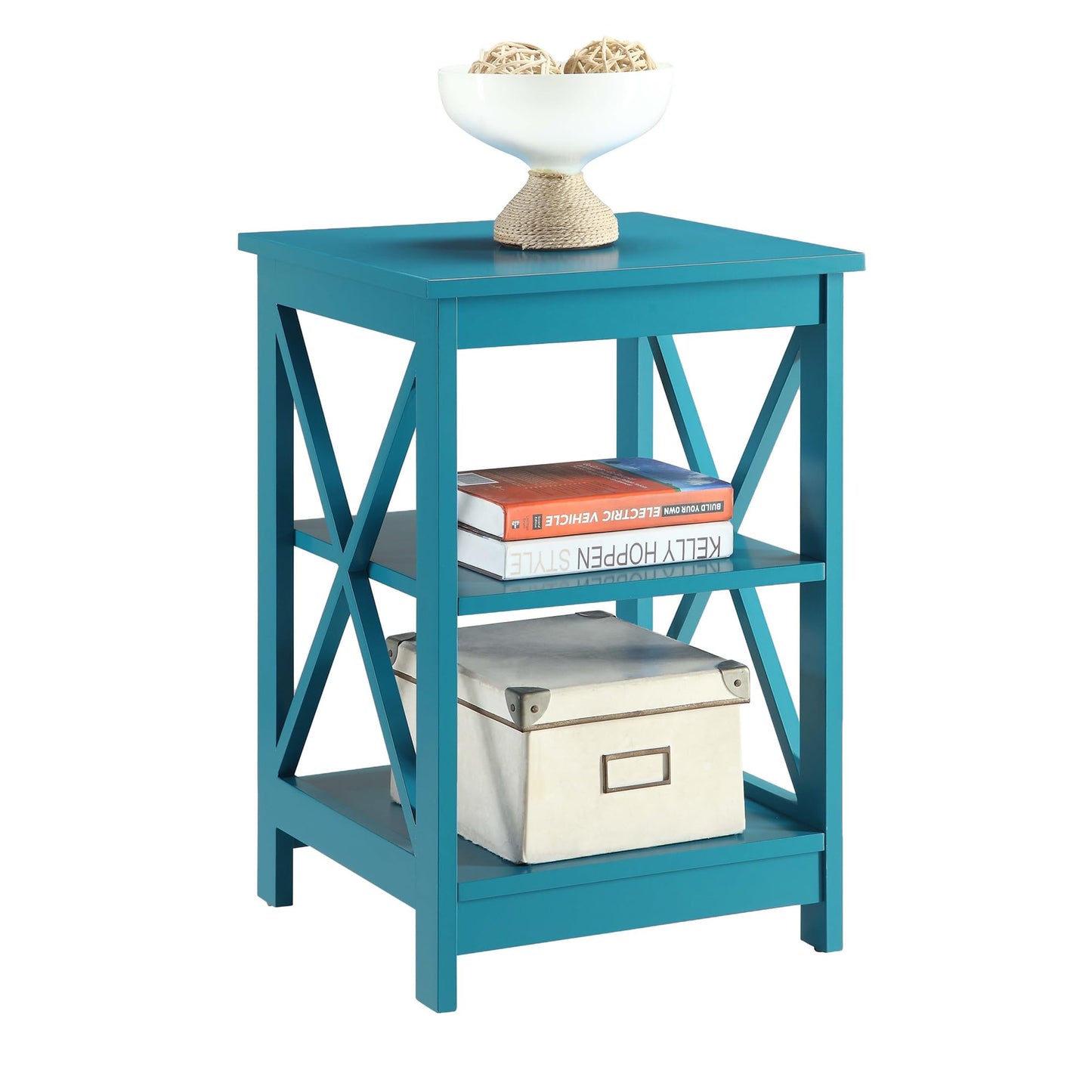 Convenience Concepts Oxford End Table with Shelves, Sea Foam Blue