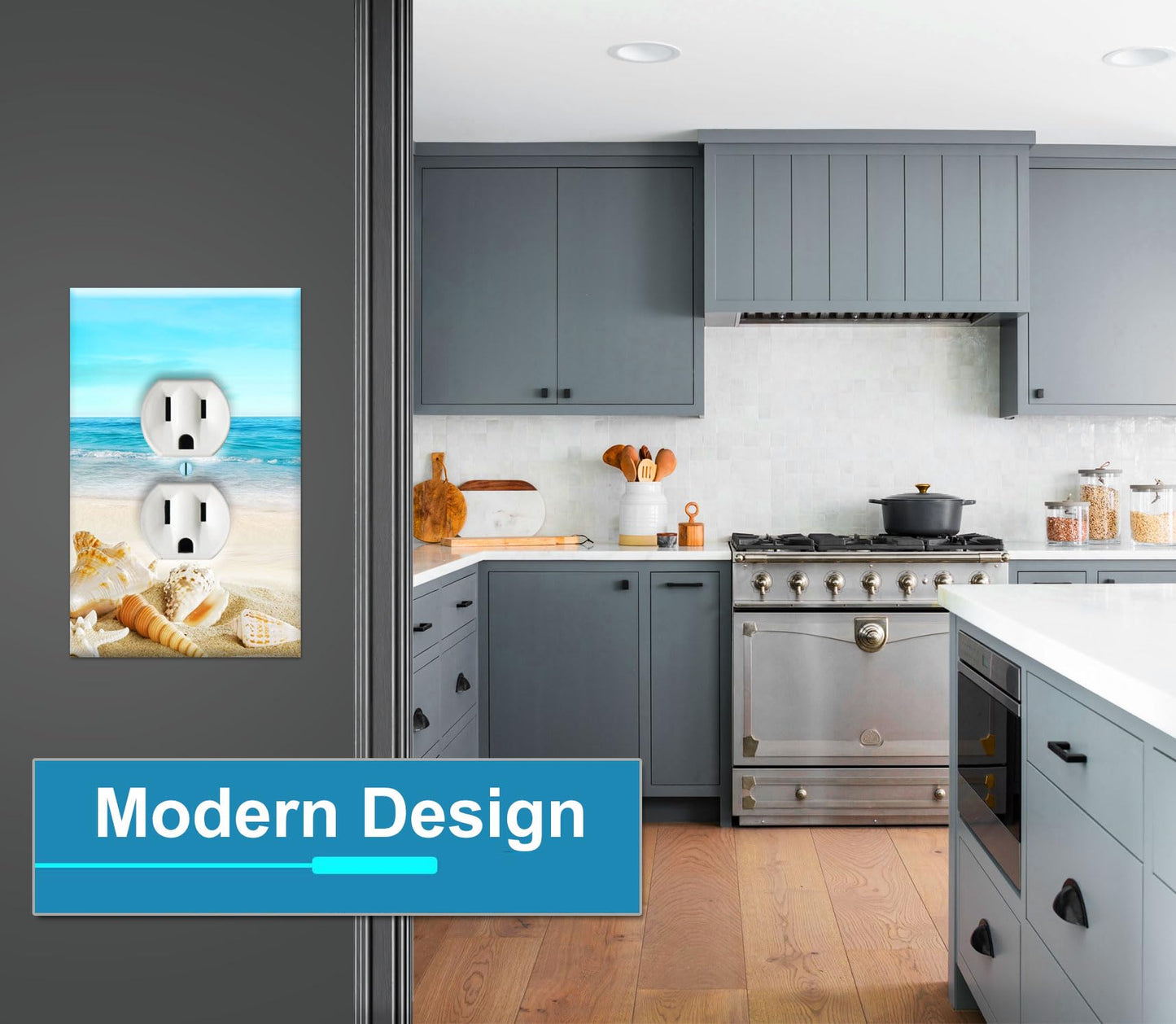 Art Plates - Duplex Outlet Cover Metal Decorative Metal Wall Plate - 1 Gang Outlet Plug Cover - Seashells on the Beach - (Made in USA)