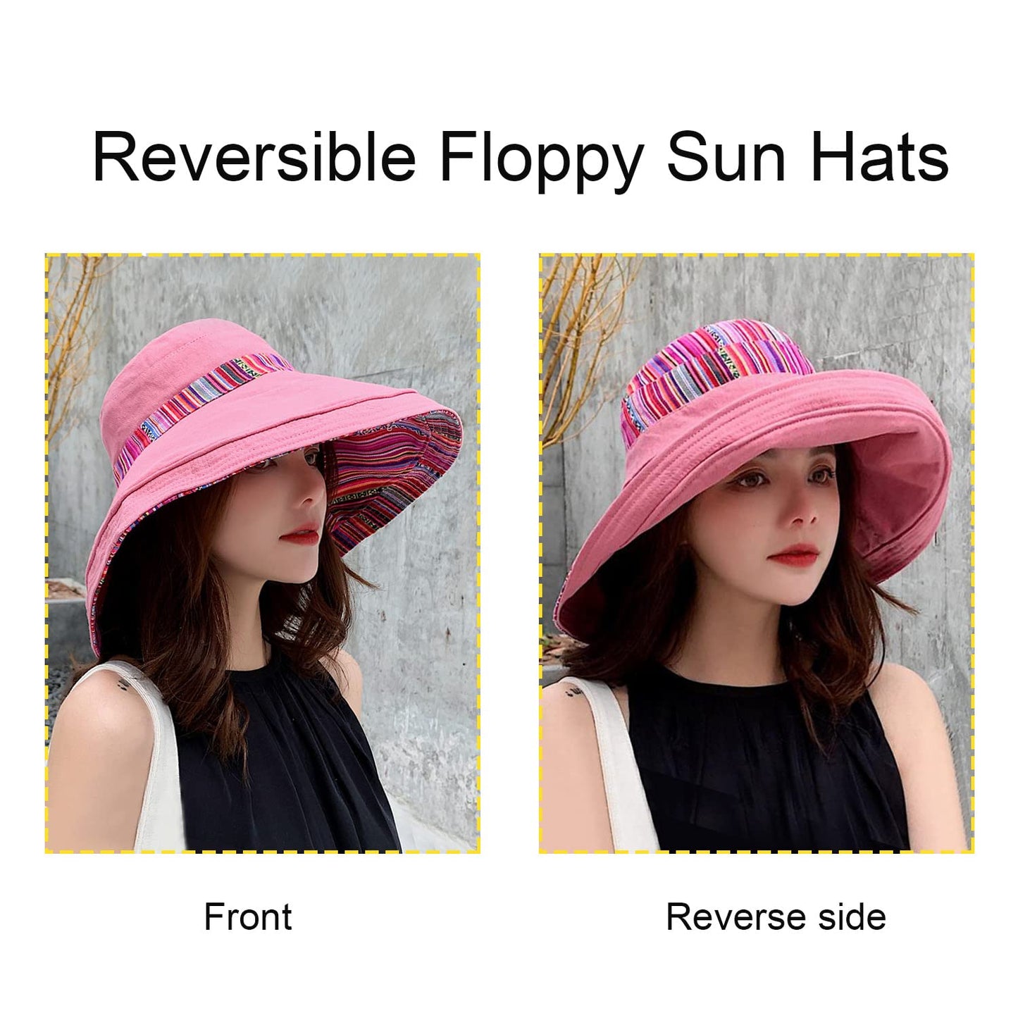 Women Wide Brim Sun Hats Metal Wired Edge Summer UV Protection Beach Fishing Hat for Hiking Garden Travel Chin Strap