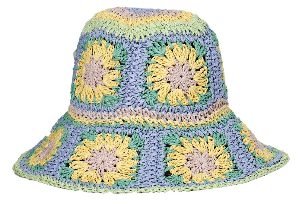 Womens Straw Sun Hat Floral Woven Bucket Hat Fishing Hat Beach Hat Hand Woven Foldable Cap