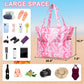 LEDAOU Large Beach Tote Bag Women Waterproof Sandproof Zipper Beach Tote Bag for Pool Gym Grocery Travel with Wet Pocket