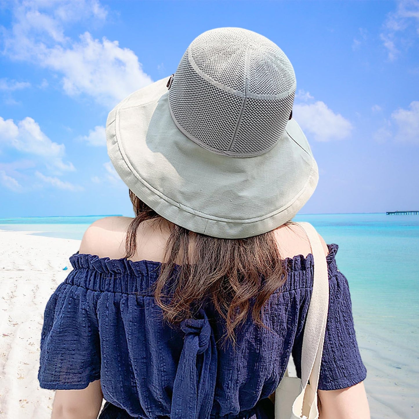 Women Wide Brim Sun Hats Metal Wired Edge Summer UV Protection Beach Fishing Hat for Hiking Garden Travel Chin Strap