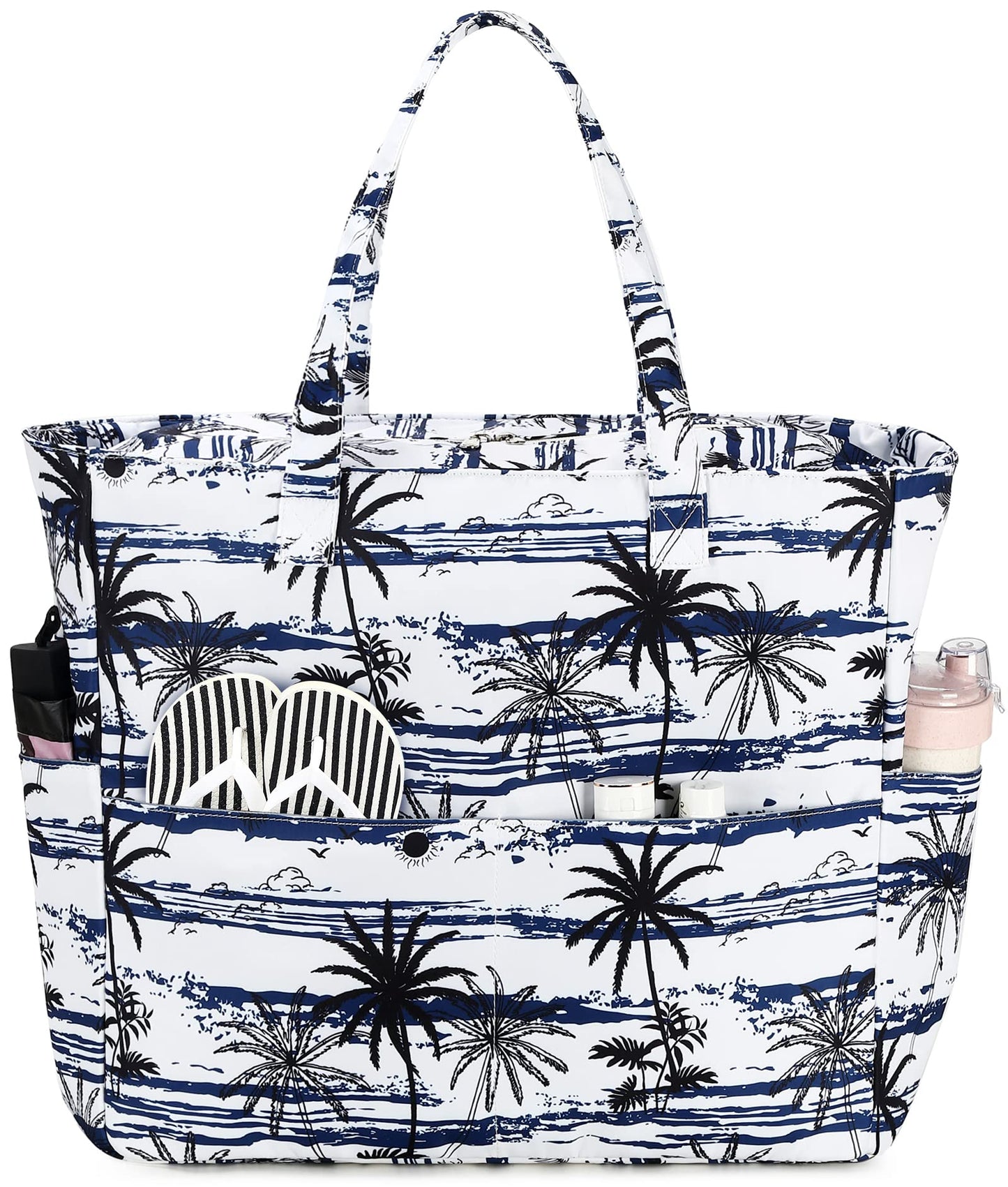 LEDAOU Large Beach Tote Bag Women Waterproof Sandproof Zipper Beach Tote Bag for Pool Gym Grocery Travel with Wet Pocket