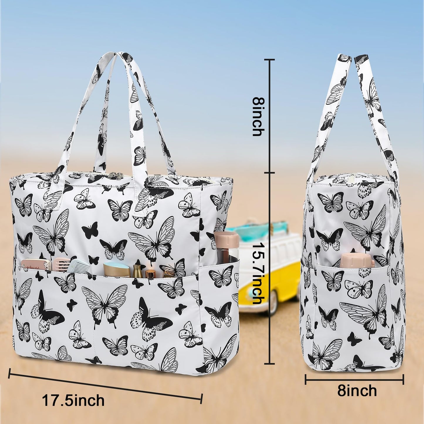 LEDAOU Large Beach Tote Bag Women Waterproof Sandproof Zipper Beach Tote Bag for Pool Gym Grocery Travel with Wet Pocket