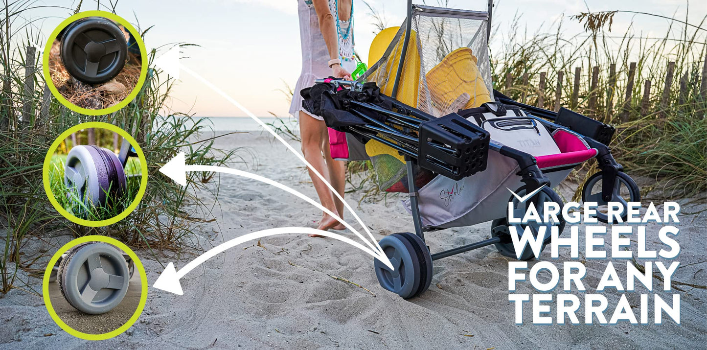 Large Wheeled Collapsible Beach Cart for Soft Sand, Fishing, Camping & Garden- Lightweight Rust-Free Aluminum Frame- Removable Personal Item Storage, X-L Capacity & Cooler Rack- Best Grey