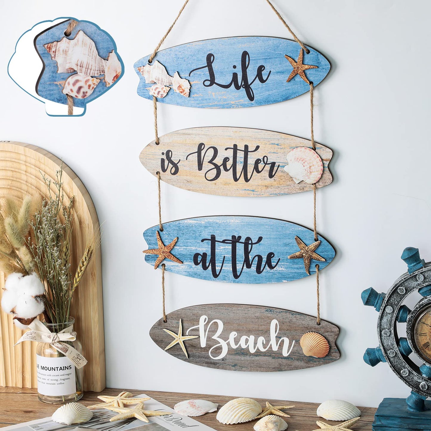 Beach Bathroom Decor Beach Sign Blue Bathroom Wall Decor Inspirational Quotes Signs Wooden Coastal Decor Nautical Wall Decor 3D Farmhouse Rustic Wall Hanging for Living Room Bedroom Home Decoration